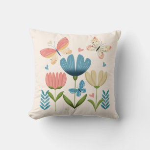 Coussin Flore dans les tons bleu et orange