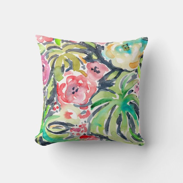 Coussin Flore d'aquarelle Tropicalia (Recto)