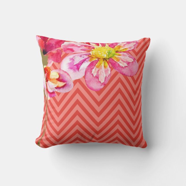 Coussin Flore de Chevron| corail de pêche (Recto)