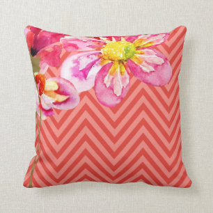 Coussin Flore de Chevron  corail de pêche