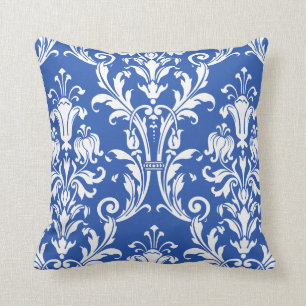 Coussin Flore de Damas bleu et blanc