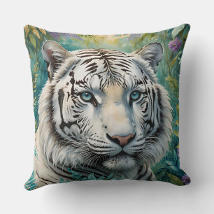 Coussin Flore de la jungle de Tigre blanc