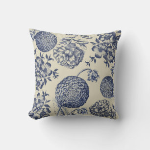 Coussin Flore d'impression florale de fleurs bleues antiqu