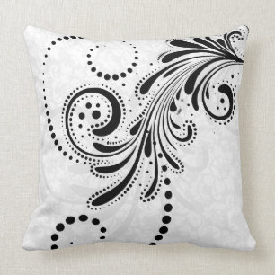 Coussin Flore Élégante Blanche Et Noire