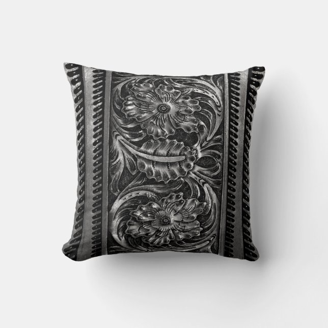 Coussin Flore en cuir orné de Faux| mitrailleuse (Recto)