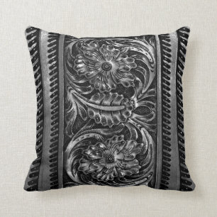 Coussin Flore en cuir orné de Faux  mitrailleuse