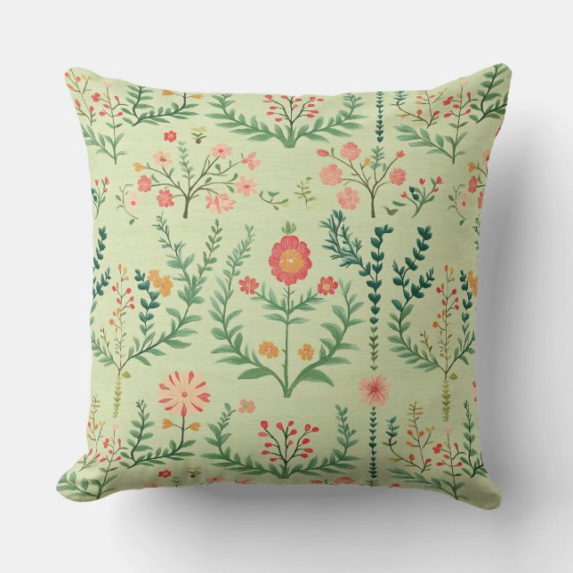 Coussin Flore folk vert pâle (Recto)