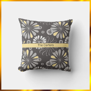 Coussin Flore gris et jaune tendance