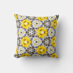 Coussin Flore kaléidoscope en Jaune, Bleu, Gris