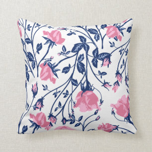 Coussin Flore marine et rose