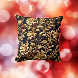 Coussin Flore noire et or opulente Baroque