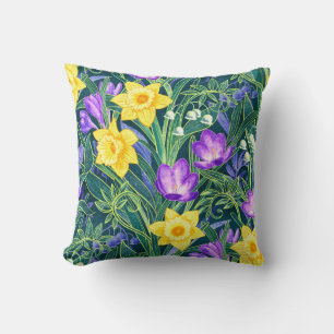 Coussin Flore printanière avec jonquilles et fleurs de cro