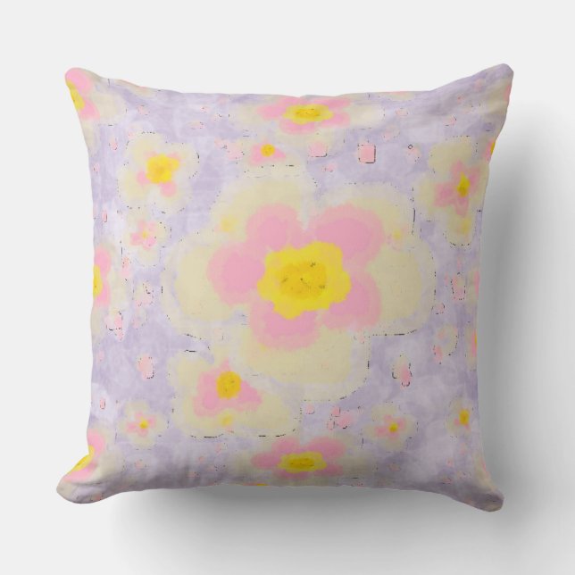 Coussin Flore printanière Lilac rose Jaune (Recto)