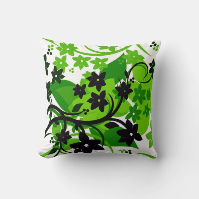 Coussin [Flore rétro] Conception graphique botanique verte (Recto)