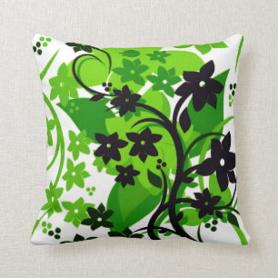 Coussin [Flore rétro] Conception graphique botanique verte