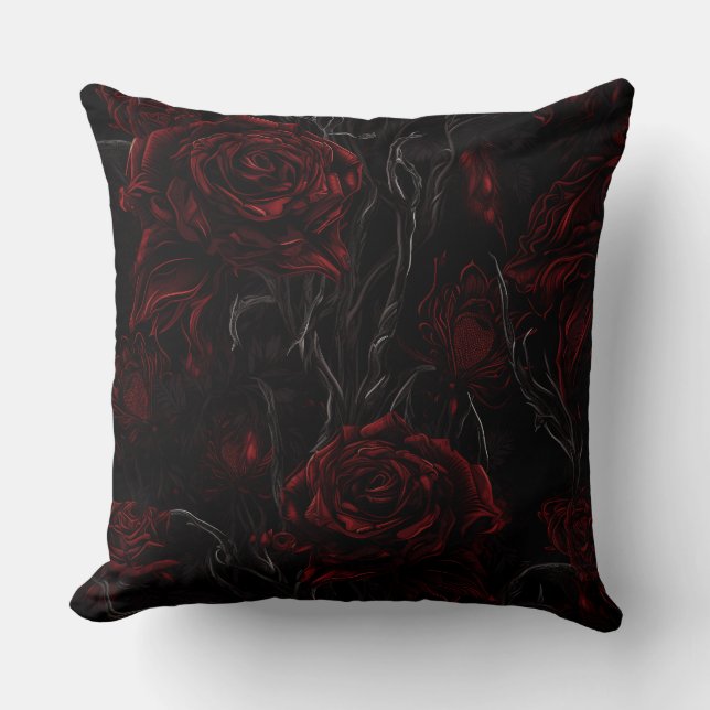 Coussin Flore rouge et noire (Recto)