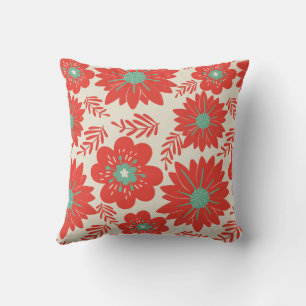 Coussin Flore rouge Vintage rétros