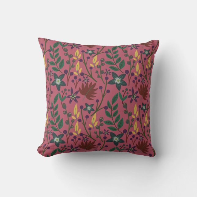 Coussin Flore sans couture motif fleurs rose feuille branc (Recto)