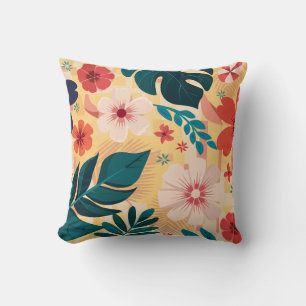 Coussin Flore tropicale avec Feuilles audacieux et fleurs