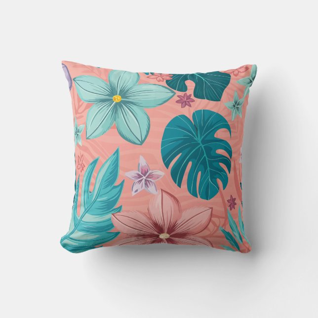 Coussin Flore tropicale Bliss avec Feuilles Pastel & Fleur (Recto)