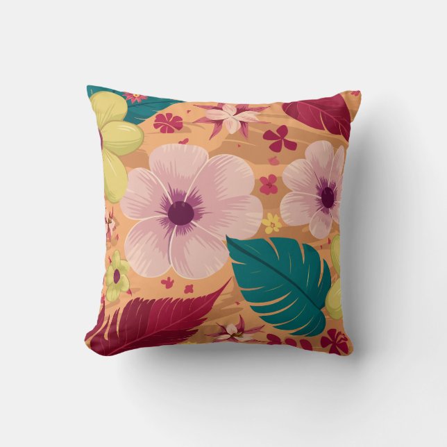 Coussin Flore tropicale chaude avec Feuilles rouges et ver (Recto)
