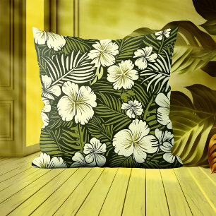 Coussin Flore tropicale jaune et verte