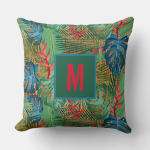 Coussin Flore tropicale monogramme sur l'impression en osi