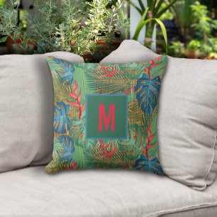 Coussin Flore tropicale monogramme sur l'impression en osi