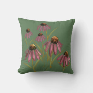Coussin Flore verte et rose - Echinacea Art