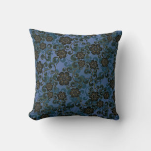 Coussin Flore Vintage bleue et gris ardoise
