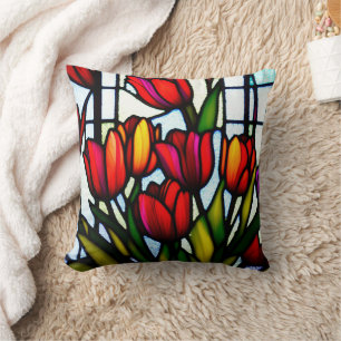 Coussin "Flores de verre tendu : Tulipes de tête en couleu