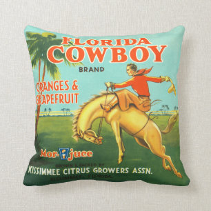 Coussin Florida Cowboy vintage citrus crate étiquette