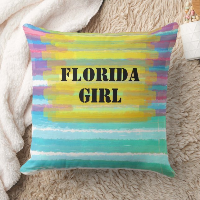 Coussin Florida Girl Nom Turquoise Rose Aquarelle Coucher  (Couverture)