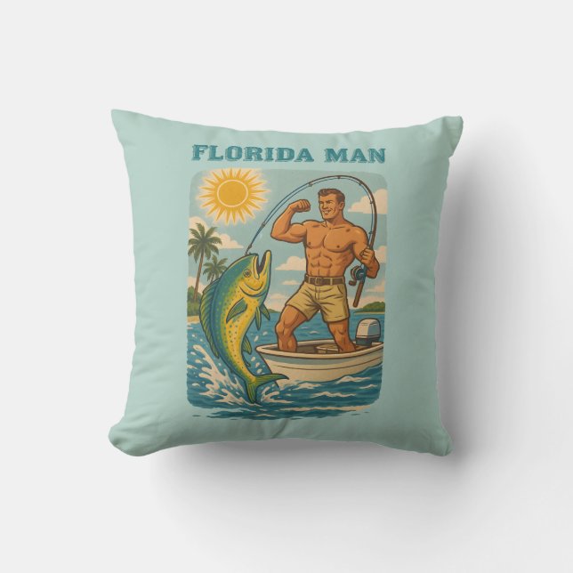 Coussin Florida Man -Coastal Fishing Boat- Retro Fisherman (Recto)