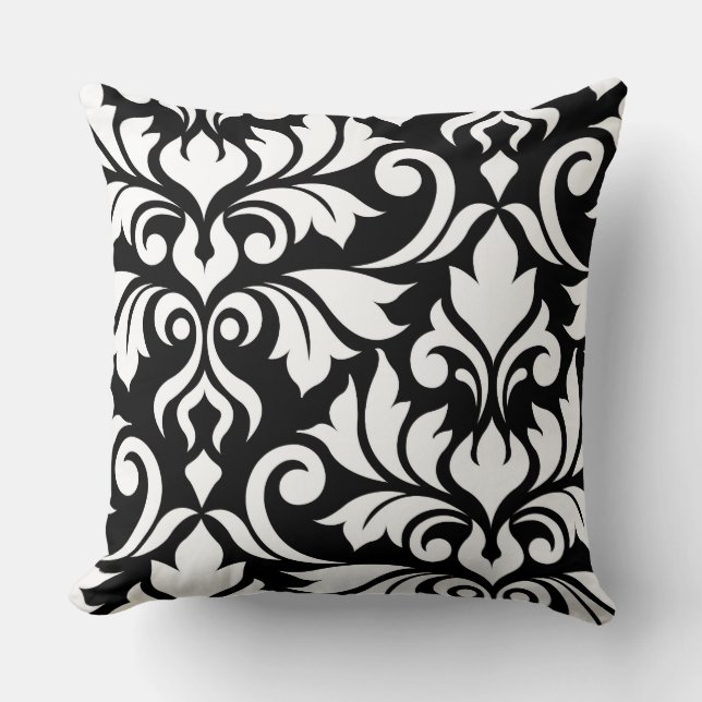 Coussin Flourdissant Damask Art I Blanc sur Noir (Recto)