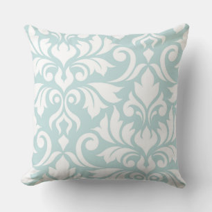 Coussin Flourissant Damas Art I Blanc sur Canard Oeuf Bleu