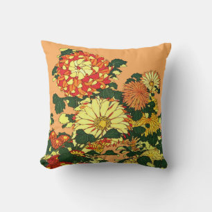Coussin Flower Border, mandarin orange et or