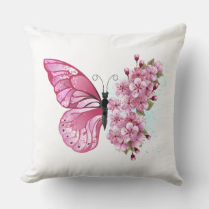 Coussin Flower Butterfly with Pink Sakura