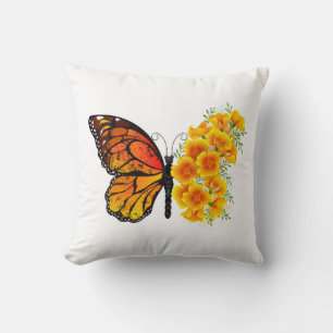Coussin Flower Butterfly with Yellow California Poppy