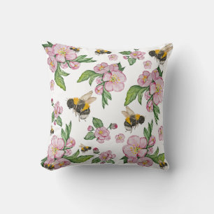 Coussin Flower pomverger avec abeilles aquarelle timon