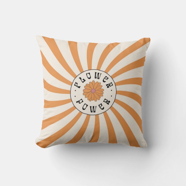 Coussin Flower Power avec des rayons orange psychédéliques (Recto)