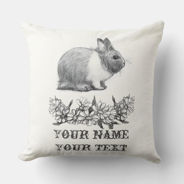 Coussin Fluffez le lapin. Carton noir monochrome (Recto)
