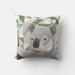 Coussin Fluffy Koala Green Arrière - plan géométrique
