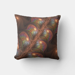Coussin Fluorescent coloré Abstrait Trippy Brown Fractal