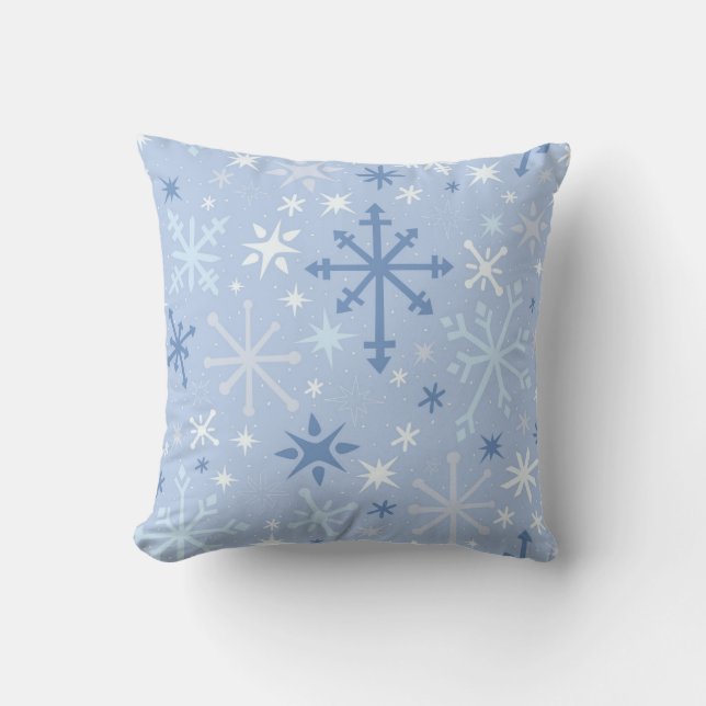 Coussin Flurage de flocons de neige en blues sur bleu glac (Recto)