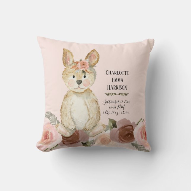 Coussin Flush Rabbit Floral Roses Girl Biry Stats (Recto)