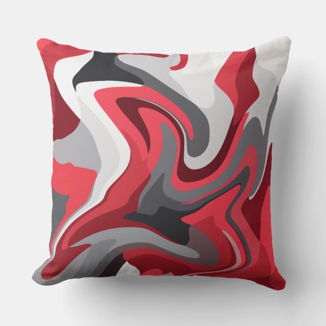 Coussin Flux de couleur rouge, blanc et gris abstrait (Recto)