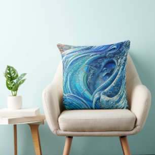 Coussin Flux de turbulences dans la mer, Art Abstrait
