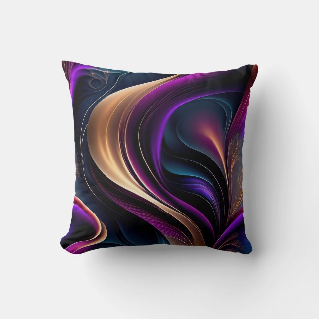 Coussin Flux Lumineux - Art Bold Violet, Sarcelle et Or (Recto)