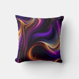 Coussin Flux Lumineux - Art Vibrant Violet, Orange et Or
